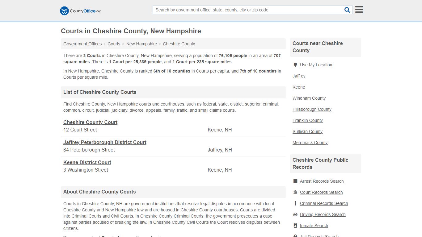 Courts - Cheshire County, NH (Court Records & Calendars)